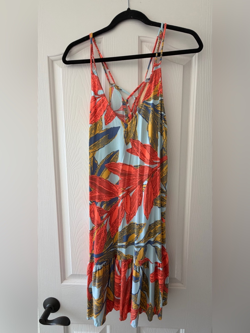 Maaji Coral, Light Blue & Mustard Floral Coverup with Crisscross Straps